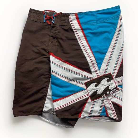 VTG Y2K Billabong Andy Irons Board Trunks Swim Shorts Mens Sz 36 Brown / Blue - Picture 1 of 16